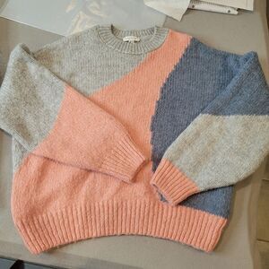 Topshop Blue Pink Gray Knit Abstract Colorful Sweater Size US 8-10